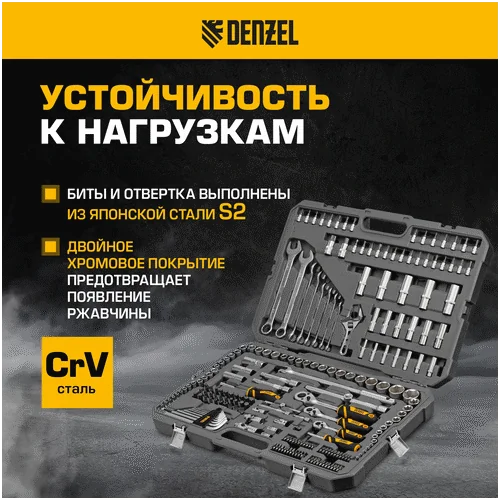 Набор инструментов DENZEL 1/2, 1/4, 3/8, CrV, S2 15807