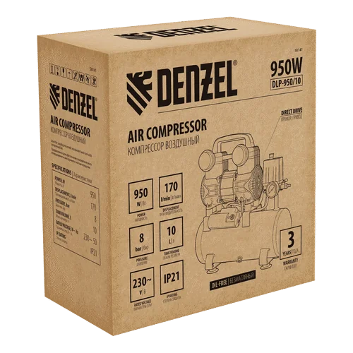 Компрессор DENZEL DLP-950/10, 950Вт