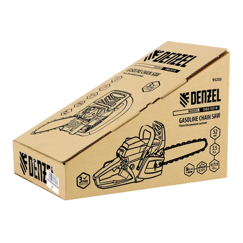 Бензопила DENZEL DGS-5218, шина 45 см, 52см3, 3,5 л.с., шаг 0,325, паз 1,5 мм, 72 зв
