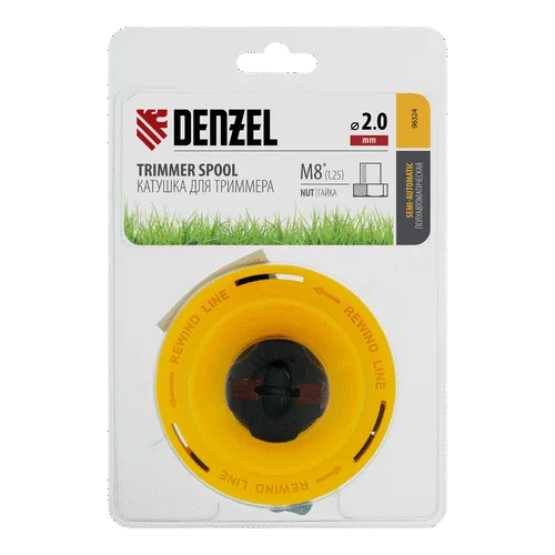 Катушка для триммеров DENZEL полуавтомат., легкая заправка лески, гайка M8x1,25, винт M8-M8
