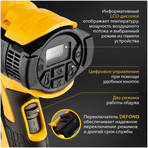 Электрический строительный фен DENZEL HG-2000E