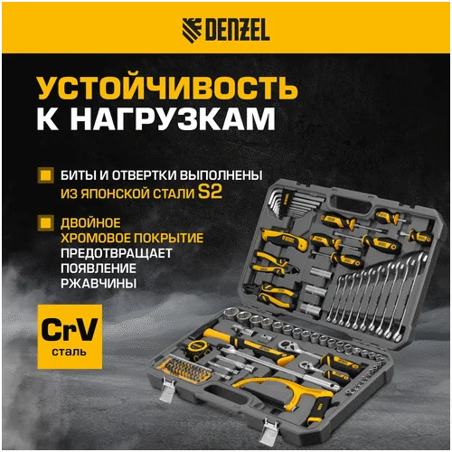 Набор инструментов DENZEL 1/2, 1/4, CrV, S2 15803