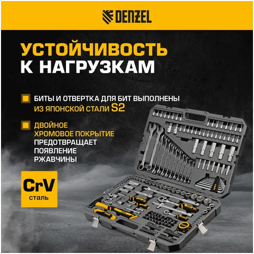 Набор инструментов DENZEL 1/2, 1/4, CrV, S2 15806