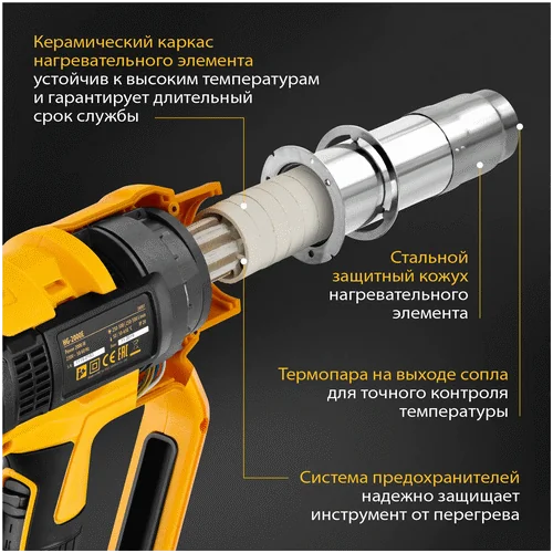 Электрический строительный фен DENZEL HG-2000E