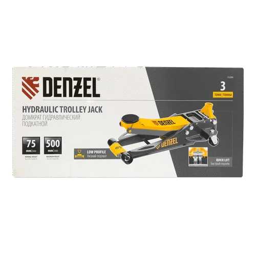 Домкрат гидравлический DENZEL 3 т, 75-500 мм
